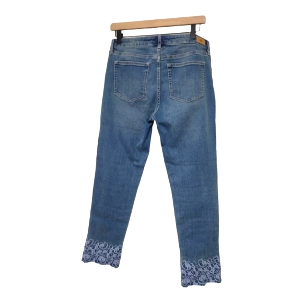 Ralph Lauren Blue Cropped Jeans with Lace Trim - Picture 5 of 8